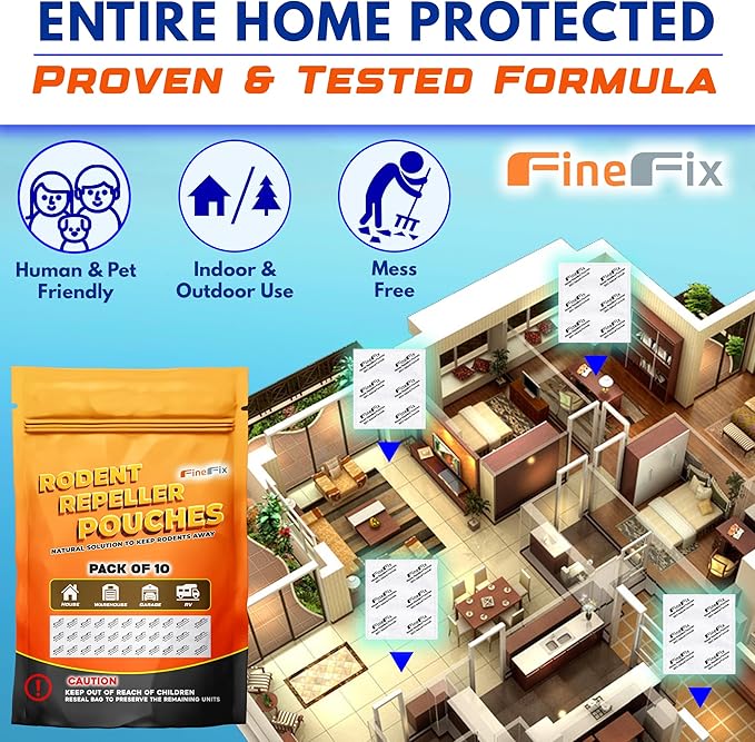 FineFix Rodent Repellent Pouches, 10 Pack Natural Peppermint Mouse Repellent Pouch, Rodent-Repelling Pouches Help Get Rid of Mice and Rats for Indoor and Outdoor Use in Home, Garage, RV, Barn, Boat
