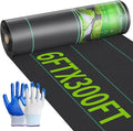 6ftx300ft Weed Barrier Landscape Fabric Heavy Duty, Woven Weed Control Cloth, Woven Geotextile Fabric for Underlayment, Commercial Driveway Weed Block Cover Mat,with 1 Pair of Gloves
