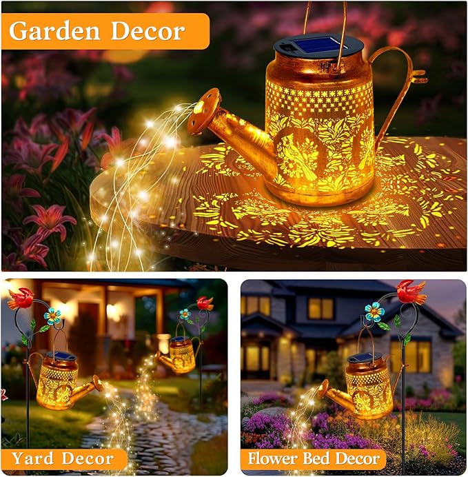 Big Solar Lights Outdoor Waterproof, Gift for Mom Grandma Women Wife Daughter Mother's Day, Cardinals Watering Can Light with Shepherd Hook, Outside Hanging Solar Light Garden Front Porch Patio Decor