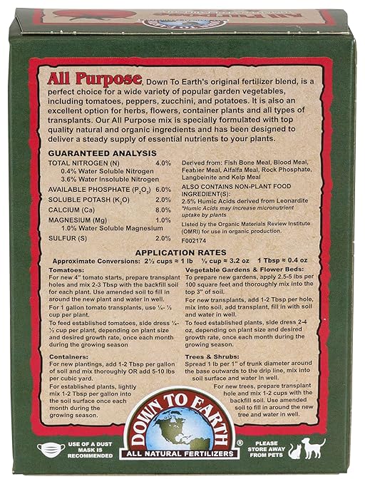 Down To Earth All Natural Fertilizers Organic All Purpose Tomato & Vegetable Mix - Plant Food for Tomatoes, Peppers, Herbs and Flowers 4-6-2, 1 lb