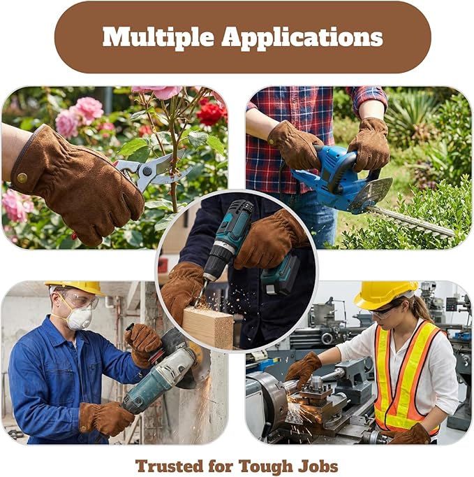Leather Safety Work Gloves Gardening Carpenter Thorn Proof Truck Driving for Mens and Womens Waterproof heavy duty