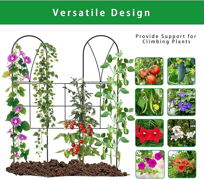 Metal Garden Trellis for Climbing Plants Outdoor, 2 Pack 45" Black Rose Trellis Rustproof Wall Trellis for Roses Vine Cucumbers Vegetables Flower Support