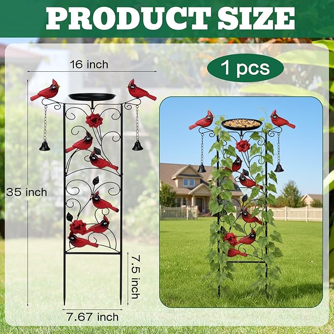 1 Pcs Cardinal Metal Garden Trellis for Climbing Plants 35" Bird Bath Plant Trellis Cardinal Decor Bird Feeder for Outside Garden Lawn Decorations Housewarming Christmas Memorial Gift Gardener