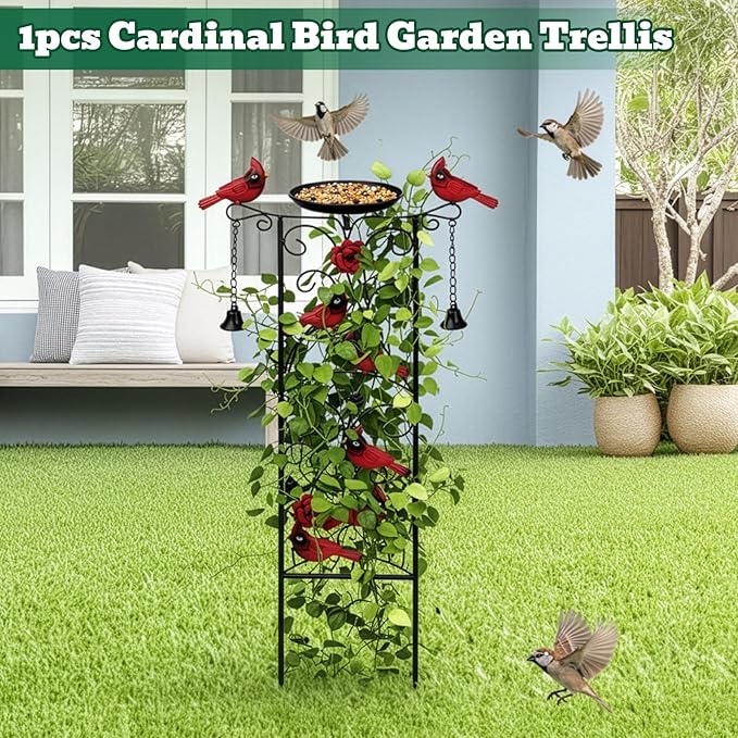 1 Pcs Cardinal Metal Garden Trellis for Climbing Plants 35" Bird Bath Plant Trellis Cardinal Decor Bird Feeder for Outside Garden Lawn Decorations Housewarming Christmas Memorial Gift Gardener