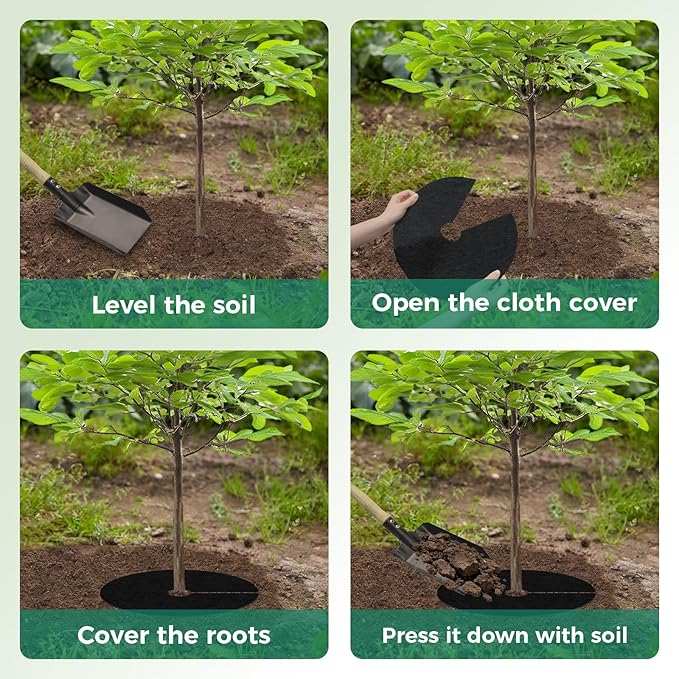 Mulch Tree Ring,32.28" 2 Pack Non-Woven Tree Mulch Ring,Reusable Tree Ring Mulch Mat,Degradable Weed Control Fabric Mat for Landscaping Weed Control Root Protection,Tree Barrier Ring