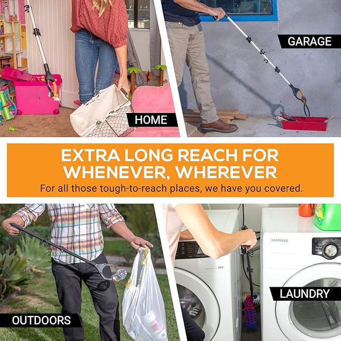 EZPIK Classic 40” Folding Grabber Reacher Tool with Dual Magnets, Heavy Duty Trash Picker Upper Grabber for Seniors & Disabled Users, Aluminum Pickup Tool for Everyday Reaching Aids (Black, 2 Pack)
