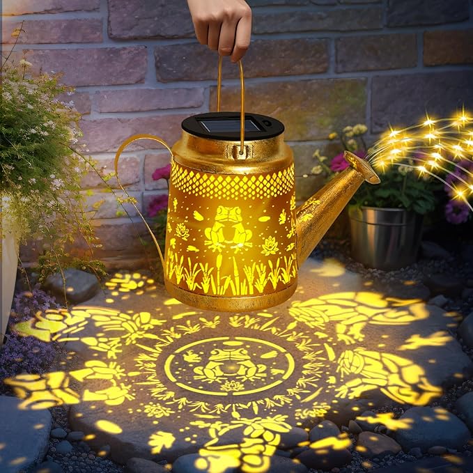 Mothers Day Gifts, Solar Lanterns Outdoor Garden Decor, Mothers Day Gifts for Women Mom Grandma Birthday, Large Frog Hanging Watering Can with Shepherd Hook, Waterproof Garden Lights for Outdoor Yard