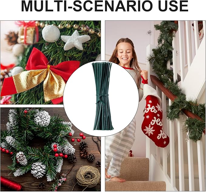 WILLBOND 200 Pcs Christmas Garden Plastic Twist Tie for Garland, 4.72'' Decorative Christmas Tree Twist Tie for Wreath Banister Reusable Plant Support, Wire Cords Garden Plastic Gifts Bags