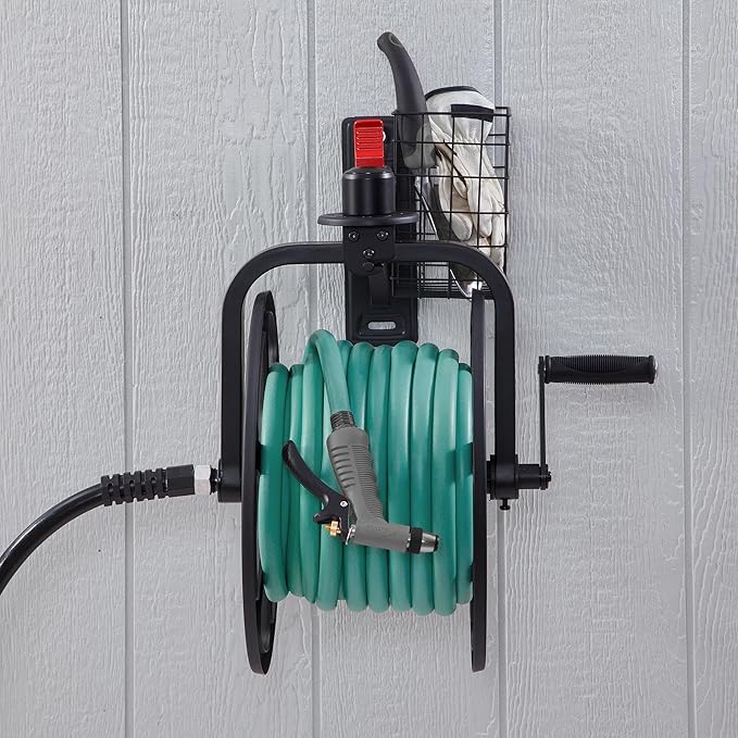 Liberty Garden Single Arm Navigator Hose Reel with Pull Up Latch, Black