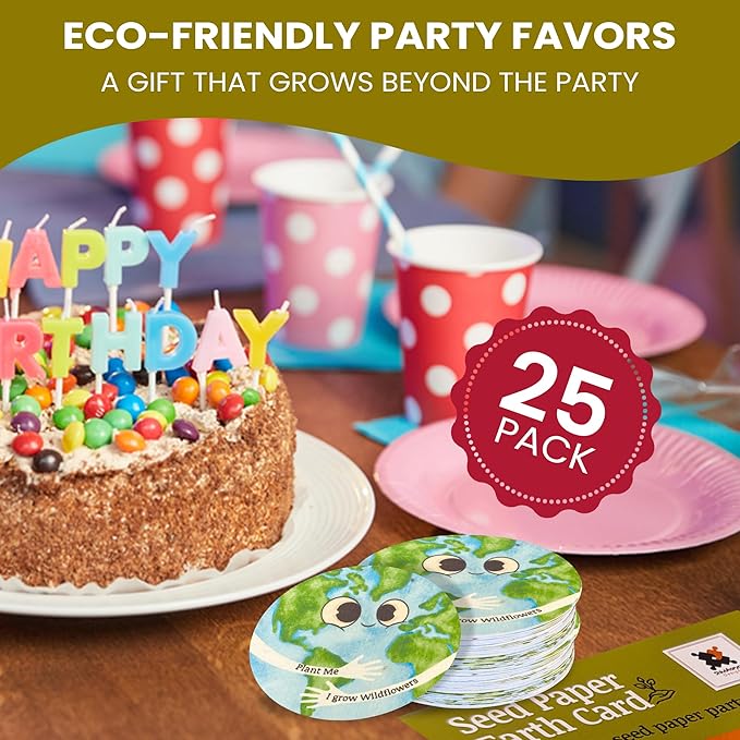 25 Plantable Seed Paper Earth Day Cards- Embedded with Wildflower Seeds, Earth Day Gift Decoration, Kids Craft, Educational Garden Party Favor, School Crafts, Easter Egg Filler- 2.5 inch Circles