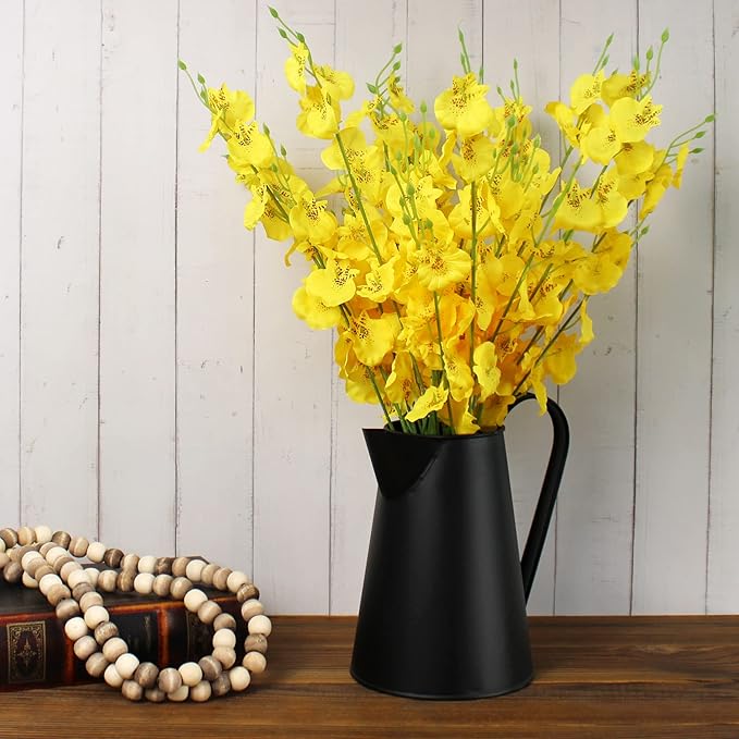 CVHOMEDECO. 7 Inch Galvanized Metal Milk Pitcher, Old Rustic Primitive Watering Can Jug Vase for Home and Garden Décor. Black