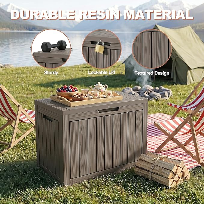EFU Outdoor Storage Box 55 Gallon Deck Box (Indoor & Outdoor) Lockable UV Resistance Waterproof Resin Storage Bin Storage Box for Outdoor,Patio Storage(Taupe)