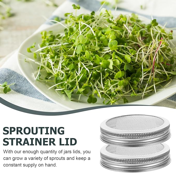 FRCOLOR 4pcs Stainless Steel Sprouter Jar Lids 70mm Mesh Strainer Covers for Wide Mouth Mason Jars Bean Sprout Growing Kit Seed Sprouting Canning Accessory