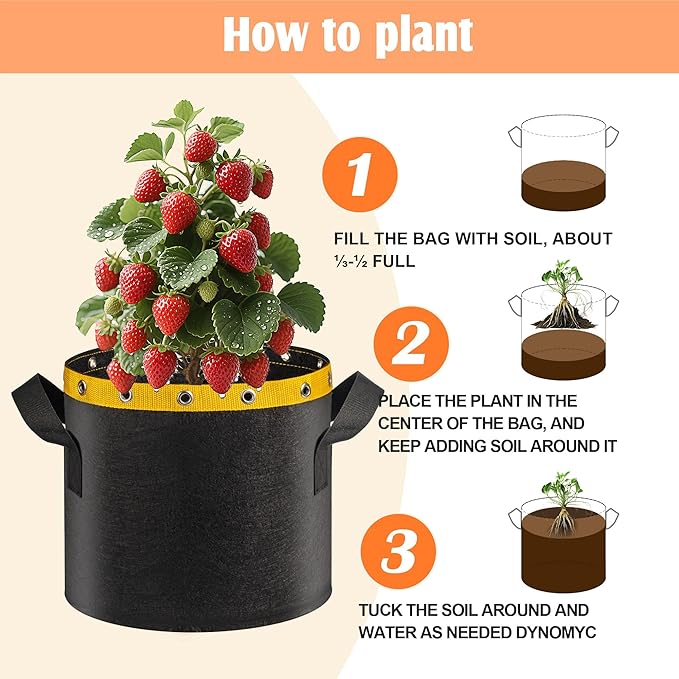 7 Gallon Fabric Grow Bags - Heavy Duty Plant Pots for Growing Tomatoes, Potatoes, Vegetables & Plants - Durable Garden Planter Bags, Cloth Fabric Pots, 7 gal Grow Bags
