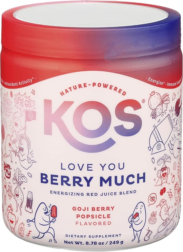 KOS Reds Superfood Powder for Antioxidants - USDA Certified Organic Beet Root, Goji Berries, Acai, Pomegranate, Coconut Water & Digestion Enzymes- Goji Berry Popsicle Flavor Juice Mix - 28 Servings