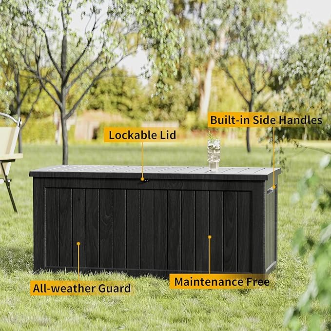 270 Gallon Heavy Duty Deck Storage Box, Extra Large Storage Organizer for Patio Furniture Accessories, Garden Tools, Indoor Storage for Cushion, Matte Black