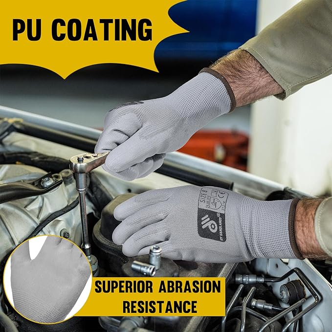 HLDD HANDLANDY PU Coated Safety Work Gloves, 6/12 Pairs Work Gloves