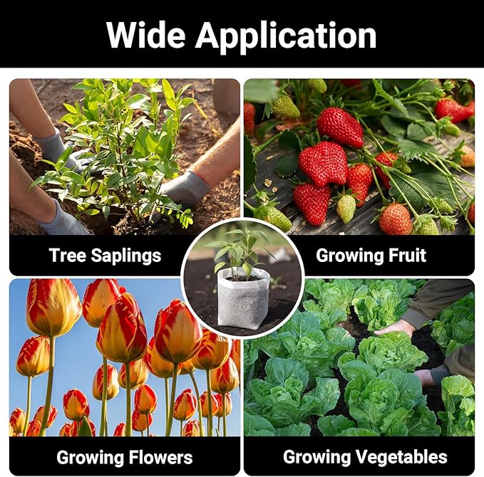 Fabric Grow Bags - 7.9x7.9 inches Breathable Seed Starter Plant Grow Bags for Seedling Pots, Nursery Pots for Plants, 100pcs