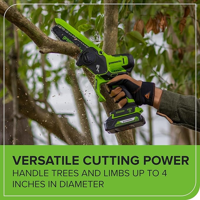 Greenworks 24V 6in BL Pruning Saw w/Auto Oiler, (1) 2.0Ah Battery & 2A Adapter Charger for Tree Trimming and Pruning