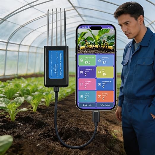 8 in 1 Soil Tester, Nitrogen, Phosphorus, Potassium Npk Tester, Ph, Moisture, Nutrient Conductivity, Ec Meter,High Accuracy Digital Sensitive,Soil Fertility Test