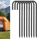 Black Rebar Stakes 12 inch (8pcs) - Heavy Duty 6mm Metal J Hook Ground Stakes,Galvanized Steel for Tent,Bounce House,Fence,Dog Coop,Artificial Turf,Outdoor Plants,Christmas & Holiday Decorations