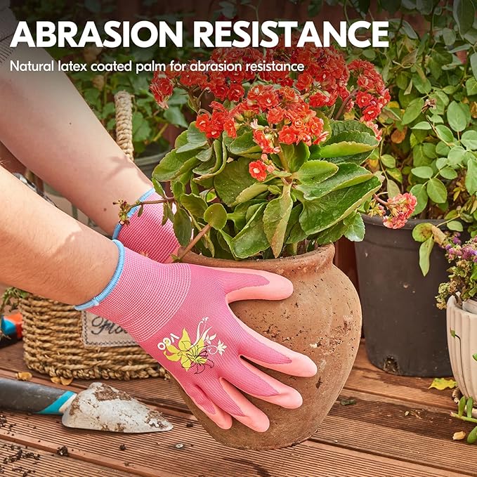Vgo... 3-Pairs Ladies' Foam Latex Coating Gardening and Work Gloves (Size M, Green & Pink & Purple, RB6013)