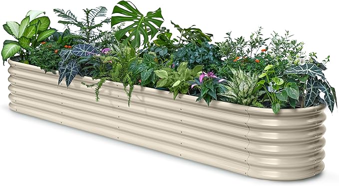 Galvanized Raised Garden Bed 10x2x1.5 | 8x4x1.5 ft, 18" Tall Metal Planter Box Outdoor for Herb Fruit Vegetable, Modular Raised Flower Bed for Backyard, Patio, Home Gardening - Sand Beige