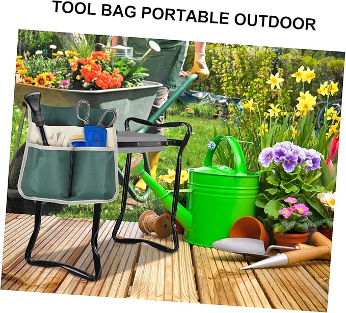Garden Tool Bag for Kneeler Seat with Multiple Pockets Large 12.6X12.2 Inch Durable 600D Organizer Pouch for Garden Weeding Tools and Hand Hoes