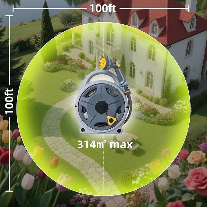 Retractable Garden Hose Reel, 1/2"x 50FT Heavy Duty Hose with 10 Spray Patterns - Leakproof, Durable & Compact Design for Garden Watering, Car Washing, Pet