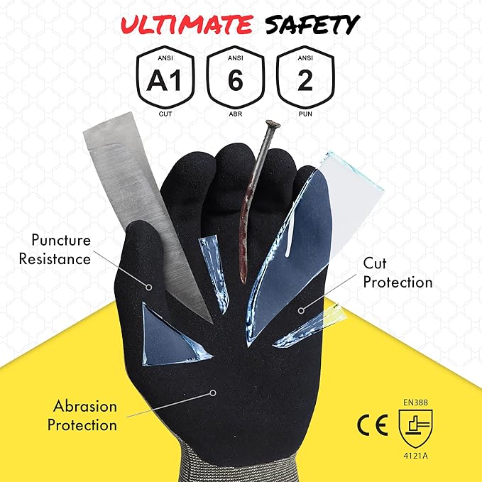 Quest Protective Apparel Cut Resistant Work Gloves (ANSI A1) – Lightweight Graphene Gloves for Gardening,DIY,Mechanical & General Handling – Breathable Grip Gloves for Men & Women – X-Large,Pack of 12