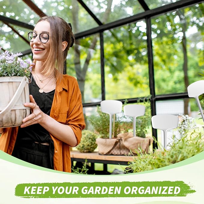Weysat 100 Pcs 14.2 Inch Plastic Labels Plant Tags T Type Plant Markers with Pen for Outdoor Indoor Garden Pot Herbs Flowers Vegetable