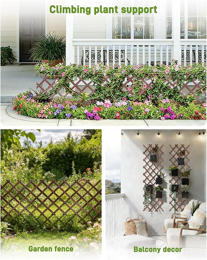 Expandable Wooden Lattice Fence Panel, 1 Pack, 3.2 x 6.1 Ft Large Wood Garden Trellis for Climbing Plants, Outdoor Privacy Fence Wall for Ivy Rose Vine, Patio Yard Balcony Decor