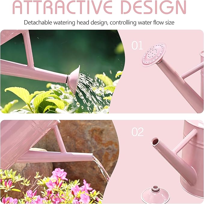 Metal Watering Can for Outdoor and Indoor Plants, Watering Can Decor, 1 Gallon（Pink）