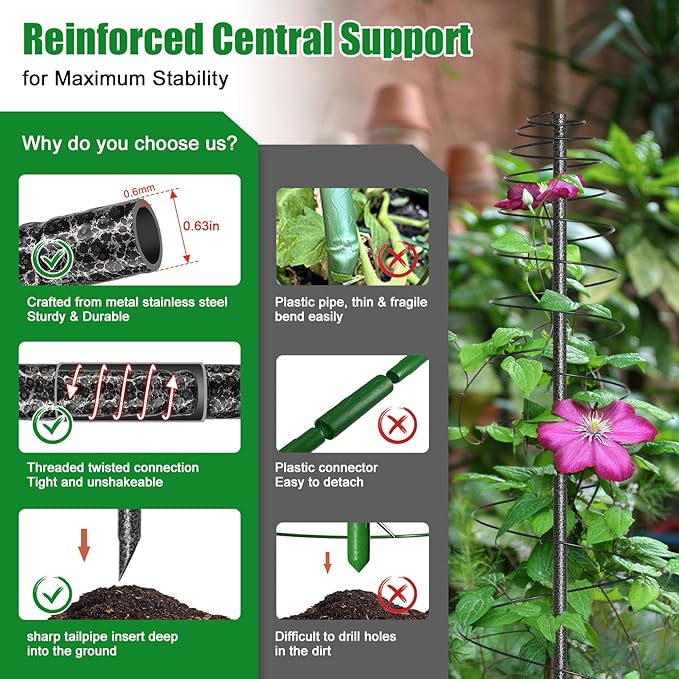 Spiral Metal Garden Trellis for Climbing Plants Outdoor - 12-58" Adjustable Heavy Duty Anti-Tip Support for Pole Beans,Sweet Pea,Clematis,Outdoor Garden Plant Tower for Raised Beds,Container Gardening