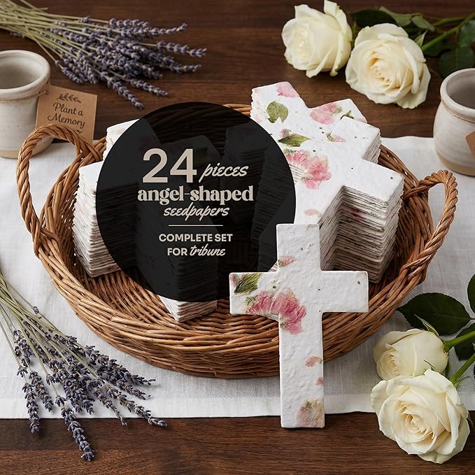 Plantable Wildflower Seed Paper - 24pcs Pink Cross-Shaped for Funeral Favors, Memorial Gifts, & Sympathy Gifts for Loss of Father and Mother