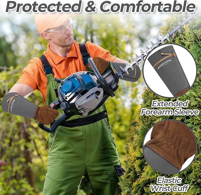 HANDLANDY HLDD Long Gardening Gloves for Women Men - Leather Rose Pruning Gloves Thorn Proof - Breathable Working Glove