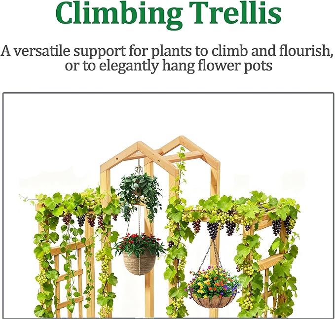 Raised Garden Beds with Arch Trellis Outdoor, Wooden Planter Boxes with Hanging Roof, Side Trellis Patio Wooden Flower Pots for Vines Climbing Vegetables Plants(Wood5)