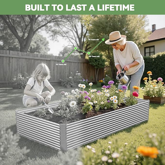 3 Pack Tall 4x2x1.5FT Raised Beds for Gardening, Corrugated Galvanized Steel Raised Garden Bed, Outdoor Metal Above Ground Garden Bed for Vegetables and Flowers(Rectangular)