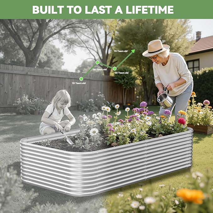 2 Pack Tall 8x4FT Corrugated Galvanized Steel Raised Garden Bed Outdoor, Metal Above Ground Garden Bed for Vegetables and Flowers, Raised Beds for Gardening-8x4FTx15inch