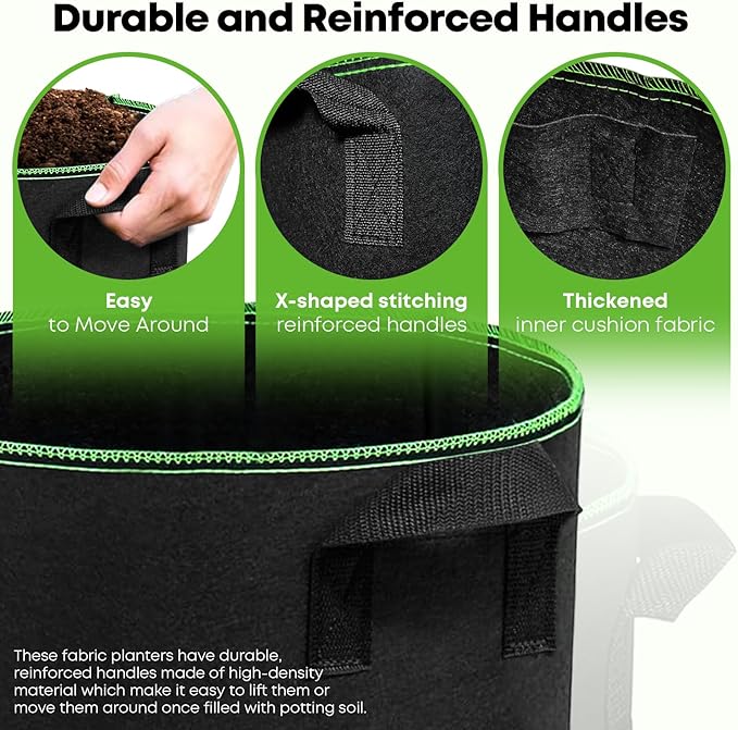 5-Pack 3 Gallon Grow Bags Heavy Duty Container Thickened Nonwoven Fabric Plant Pots with Handles