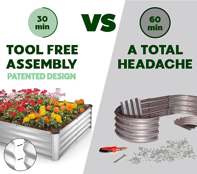 Plant & Plot Galvanized Raised Garden Beds Outdoor // 8×4×1 ft Planter Raised Beds for Gardening, Vegetables, Flowers (Silver) // Large Metal Garden Box // Patented Tool-Free Design