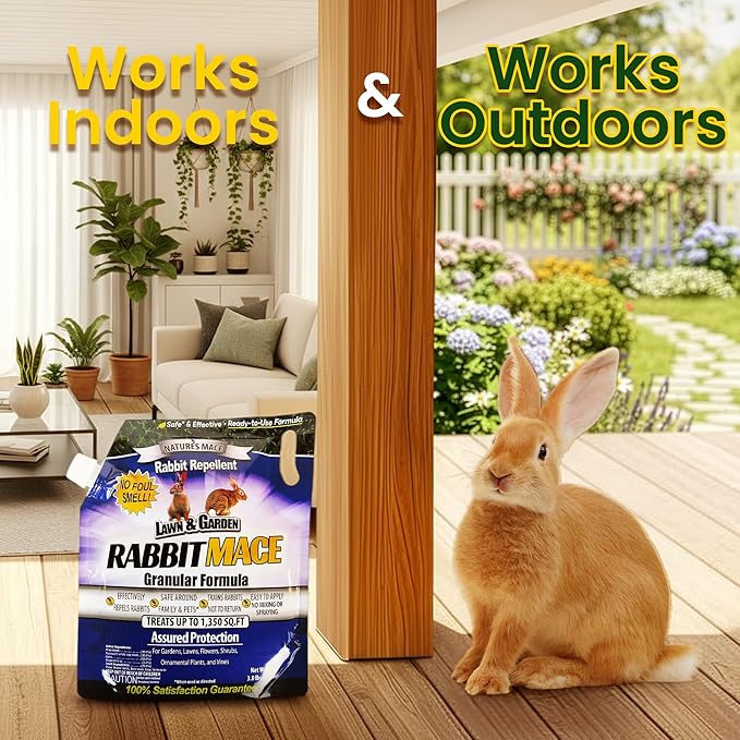 Nature's MACE Rabbit MACE Granules, Rabbit Repellent for Gardens, Lawns, Farms & Landscapes, Treats 1,350 sq ft, Granular Deterrent, 3 Pounds, All-Season Use, Safe for Pets, Children, and Plants