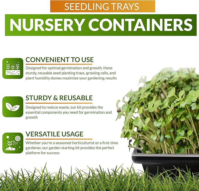 Greenhouse Megastore Seed Starter Kit - 3 Pack of Seedling Trays 1020 No Holes Heavy Duty, Seed Planting Growing 48-Cells Inserts Plug Trays & 2" Tall Humidity Domes for Seed Starting
