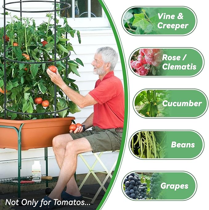 Large Trellis, Garden Obelisk Trellis for Climbing Plants Outdoor, 55” Metal Trellises for Tomato Cucumber Clematis Rose Vine Support, Heavy Duty Cage Stand Fit 25-Gallon Container Raised Bed