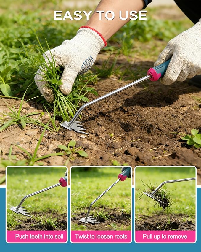 2026 Upgraded Weed Puller Tool Set, Stainless Steel Garden Weed Pullers & Hand Weeder Tool for Cracks, Crevices & Driveways, Ergonomic Non-Slip Handle Weed Remover & Crack Weeder Tool Kit