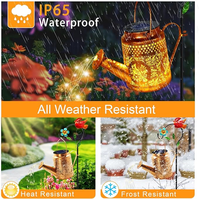 Big Solar Lights Outdoor Waterproof, Gift for Mom Grandma Women Wife Daughter Mother's Day, Cardinals Watering Can Light with Shepherd Hook, Outside Hanging Solar Light Garden Front Porch Patio Decor