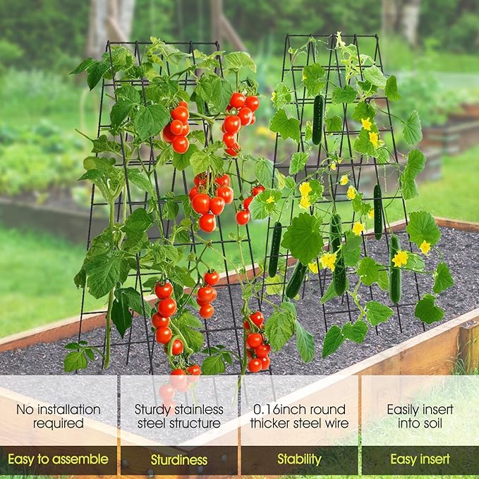 Cucumber Trellis for Raised Bed, Rifny 16.5 x 60 Inch Metal Trellis for Climbing Plants Outdoor with Plant Clips Twist Ties, Garden Plant A-Frame Trellis for Vegetable Pea Tomato (Black, 2 PCS)