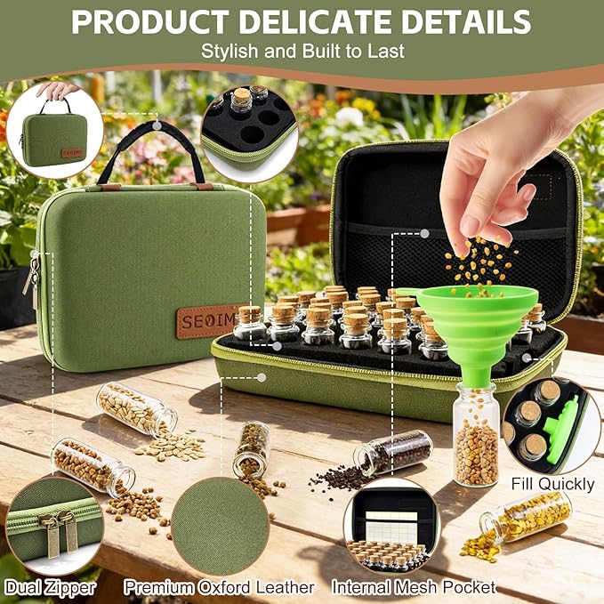 40 Slots Seed Storage Organizer Box, Sturdy Seed Organizer with Classic Vintage Design, Garden Seed Saver Kit with Label Stickers and Funnel, Airtight Seed Storage Container for Flowers, Vegetables