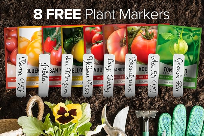 Tomato Growing Kit – Grow 8 Varieties of Delicious Tomatoes – Non-GMO Heirloom Seeds, Complete Indoor & Outdoor Tomato Seed Kit, Our Tomato kit is Perfect for Home Gardens & Fresh Cooking