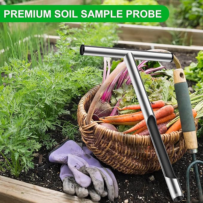 12 Inch Stainless Steel Soil Probe Rod with T Handle, Includes Soil Sample Kit, for Plant Care Lawn Garden Farm